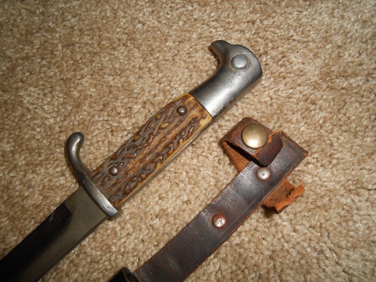 Very Rare WW1 WW2 German Trench Knife, Stag Grips, w Sheath