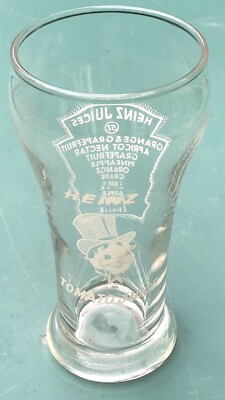 Vintage Heinz Tomato Juice Glass Tumbler Logo Monocle Man
