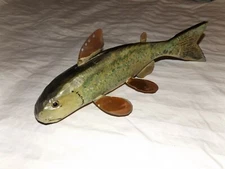 Vintage 14" Copper Fin Sucker Ice Spearing Carved Wood Decoy Lure By MikeDaPike 