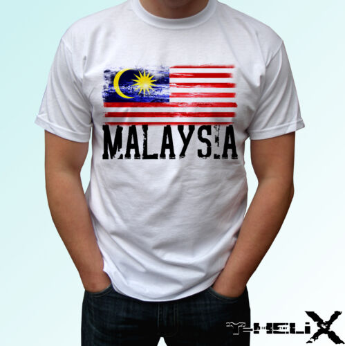 Malaysia flag - white t shirt top design - mens womens kids & baby sizes - Afbeelding 1 van 5