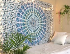 Mandala Tapestry Sky Blue Wall Hanging Indian Cotton Bedroom Dorm Hippy Tapestry