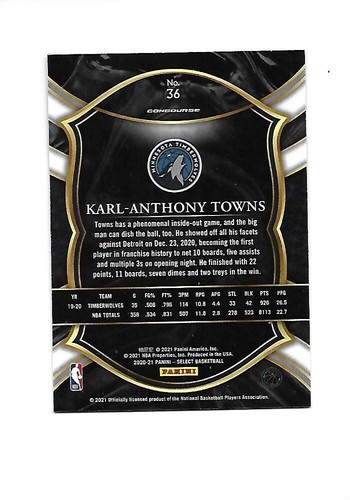 2020-21 SELECT Blue Retail #36 KARL ANTHONY TOWNS ( Warriors ) - Picture 2 of 2