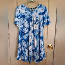 Shein Tie Dye Tiered Babydoll Dress - Blue - Size Small