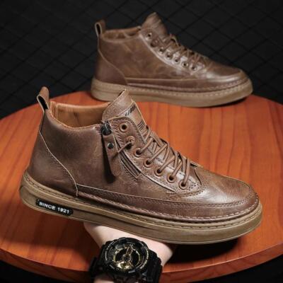   Herren High Top Leder Stiefel - Modische Business Freizeit Sneaker  