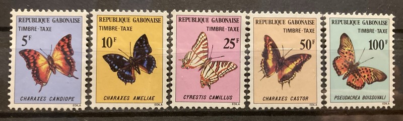 Gabon, butterflies S.C.#J46-50 NH, Complete set of 5 as issued in 1978