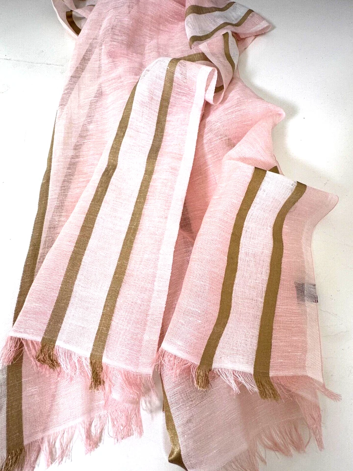 Mantón bufanda vintage Jim Thompson a rayas largas en mezcla de lino/algodón A599 Foto 3 de 4