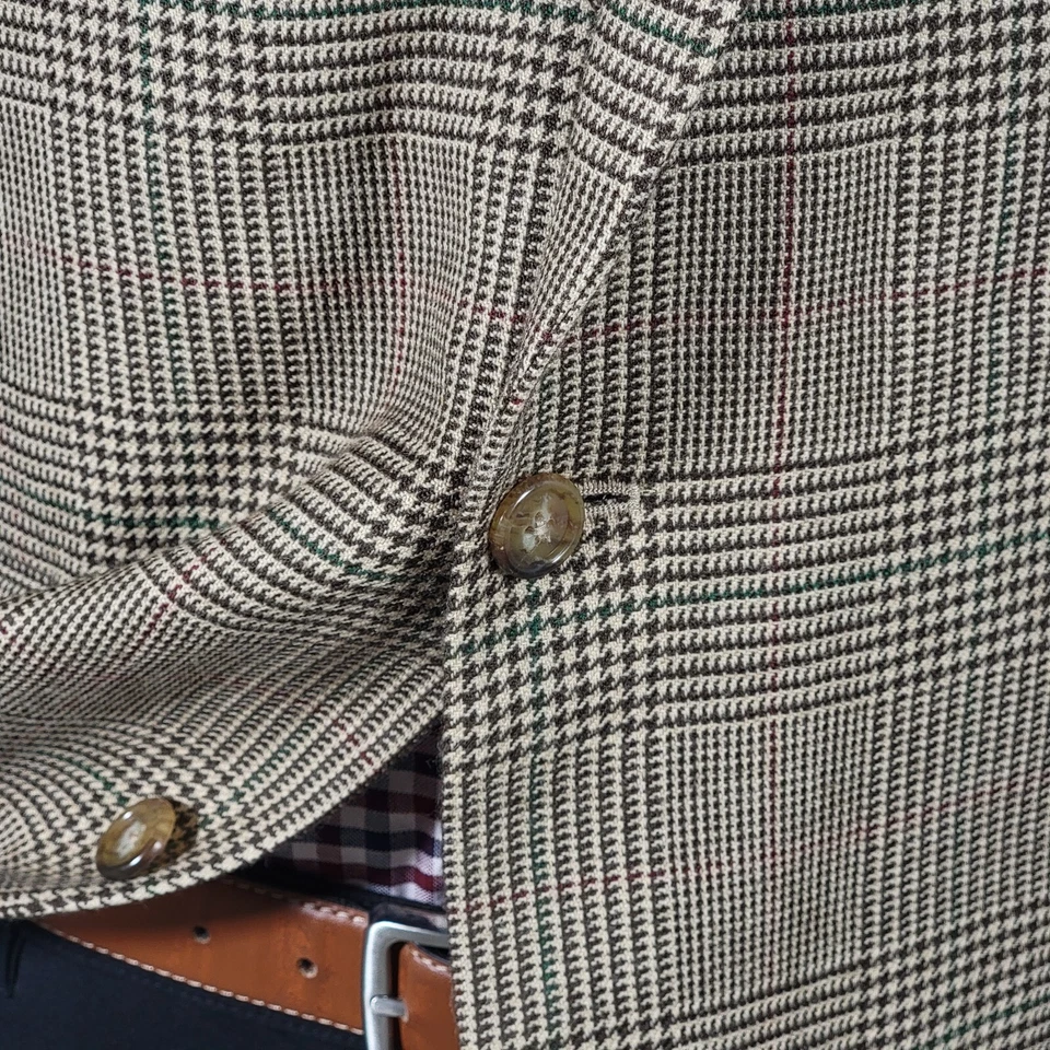 Abrigo Blazer Deportivo Para Hombre Alan River Dos Botones Marrón Cuadros Corderos Lana Talla 46L Foto 3 de 4