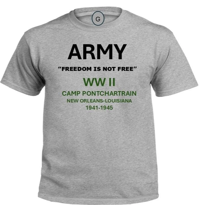 CAMP PONTCHARTRAIN*LOUISIANA* 1941-1945*WW II*PT SHIRT. OFFICIALLY LICENSED