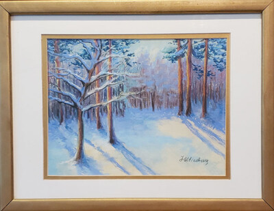 絵画 Winter  in pastel Winter. Original framed into 13