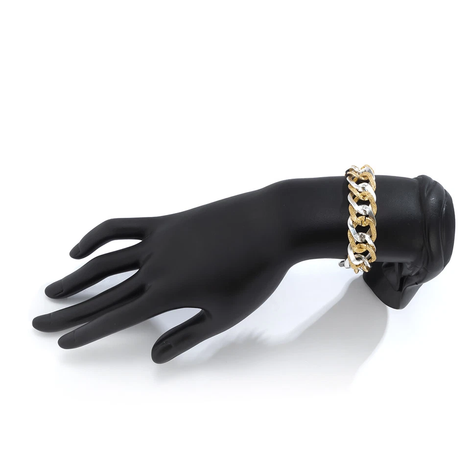 Pulsera de acero inoxidable para hombre y mujer cadena de dos tonos bordillo eslabones cubanos joyería regalos Foto 4 de 4