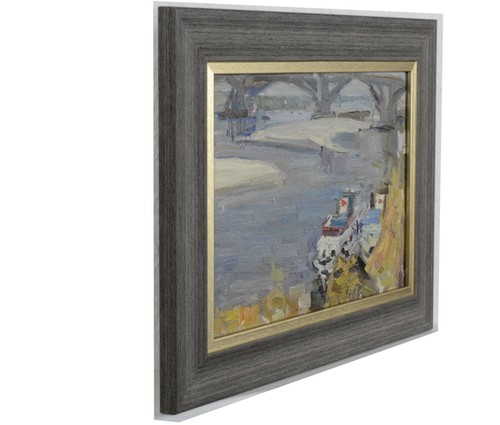 River landscape, ship on the river, oil painting, impressionism art - Picture 8 of 10