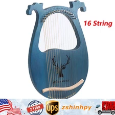 New Lyre Harp ，16 Metal String Harp Solid Wood Mahogany with Tuning Wrench Gift