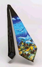 Hand Tie NECKTIE  Ocean Theme  Whales  Dolphins  100 Polyester  Pre-Owned