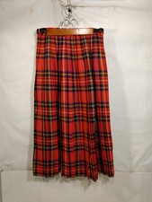 Edinburgh Woollen Mill Womens 10 Red Plaid Tartan Kilt Wrap Skirt Wool w/ Pin