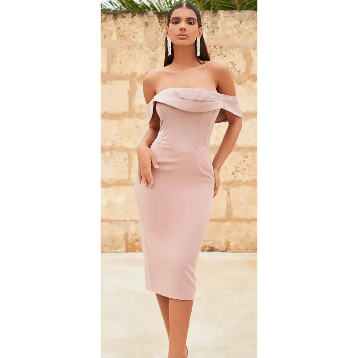 Lavish alice pleated bardot dress cheap