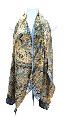 Echo Womans Scarf 100 Silk Light Brown Gray Sheer 64x30 Inches
