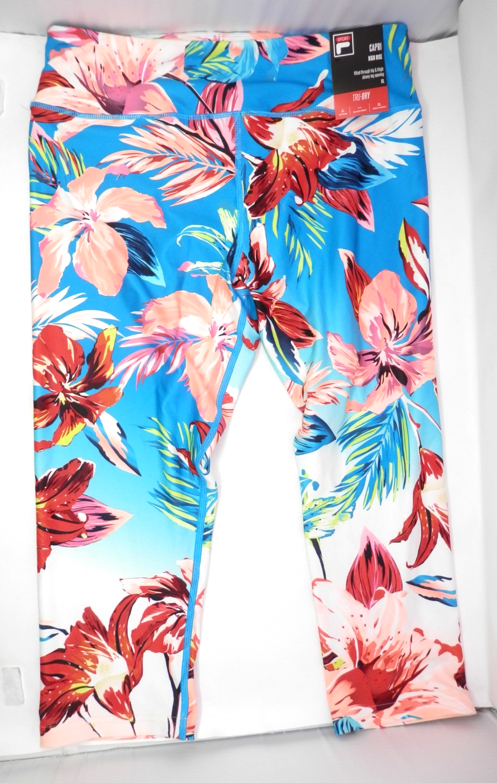 Leggings donna Fila Sport Capri vita alta XL stampa floreale tropicale elasticizzato NUOVO