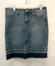 Nine West Denim Skirt 4 Straight Pencil Raw Hem Pockets Jean Knee Length Small