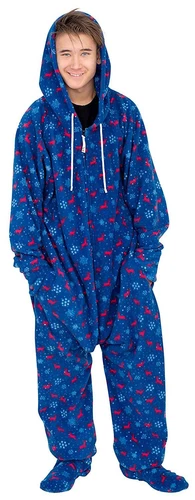 Snowflakes and Reindeer Hooded Jumpsuit | Adult Jumpsuit | Adult Onesie