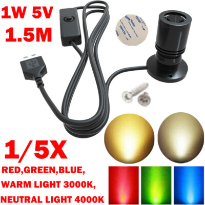 1/5X 1W LED Spotlight USB 5V Mini Lamp Downlight For Showcase Jewelry Shop Bar