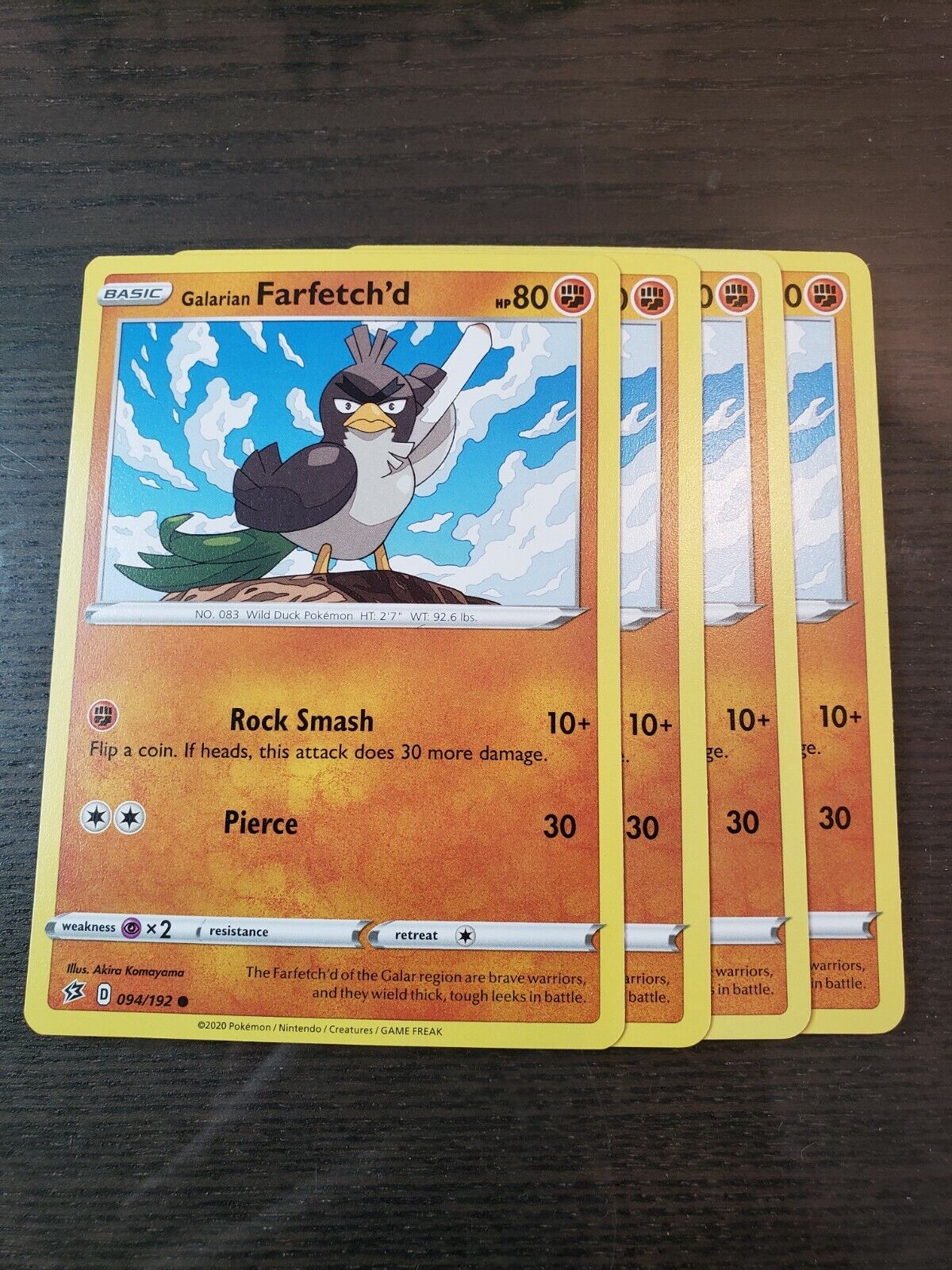 Pokemon TCG Common Galarian Farfetch'd 94/192 S&S Rebel Clash Mint/NM  Condition