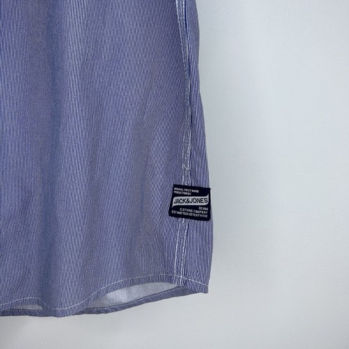 Jack & Jones Shirt XL Blue Striped Embroidered Short Sleeve Cotton Denim Cloth - Picture 4 of 11