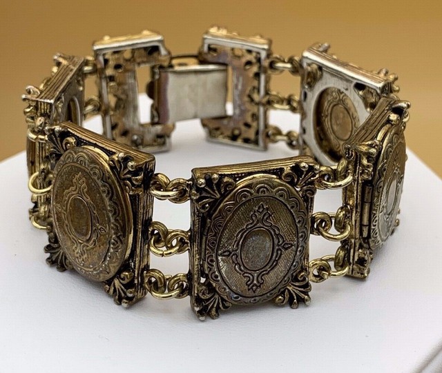 Vintage Five Locket Bracelet! Antiqued GoldTone Finish eBay