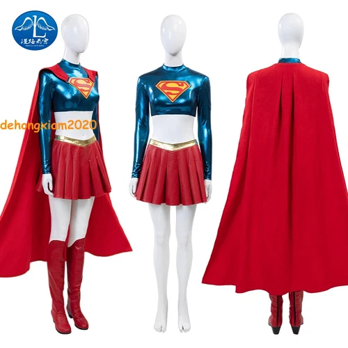 2025 Supergirl Cosplay Costume Girls Skirt Cloak Shoes Outfits Halloween Suit