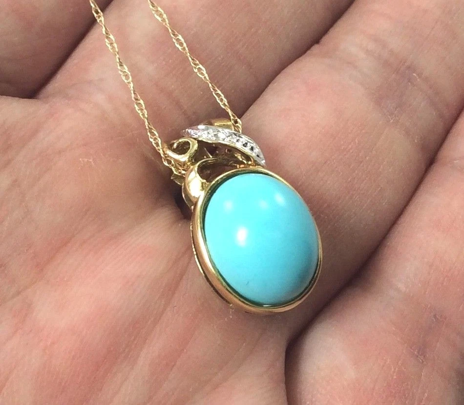 Sleeping beauty turquoise necklace 14k best sale gold