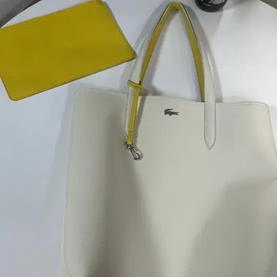 Lacoste Ivory Tote Bag with Yellow Pouch
