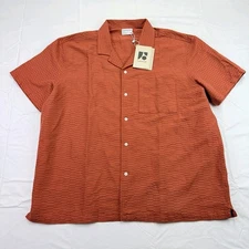 NWT Frank and Oak Textured Knit Camp Collar Button Up Shirt Men's Size XL Brick