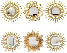 6 Pcs Sunburst Mirror For Wall Decor Small Circle Sun Decorative Mirror Hanging