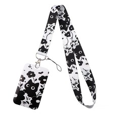 Cute Black Cats ID Badge Holder Lanyard for ID Badges Keys Cool Flowers ID Ho...