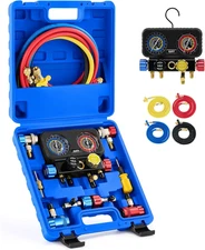 4 Way Manifold Gauge Set for R1234Yf R134A R404A Refrigerant with Hoses & Couple