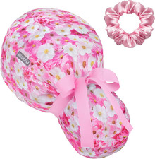 Satin Lined Scrub Cap for Women   Ponytail Holder  Buttons, Adjustable Nurse Ca