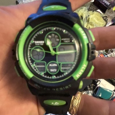 SKMEI Black Green Analog Digital Wristwatch Alarm Date 5 ATM Water Resistant