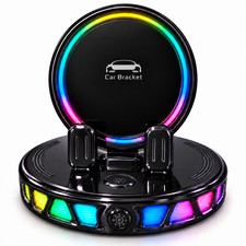 "Car Phone Holder Wireless Charger RGB LED 360 Dashboard Mount Non-Slip Base"