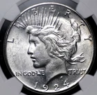 1924 S PEACE DOLLAR NGC MS 62 FROSTED WHITE SATIN LUSTER, WITH A GOOD STRIKE FOR