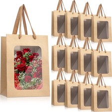 Paper Gift Bags Transparent Window Handle 9.8x7.1x5.1 Inch Shopping Tote 50 PCS