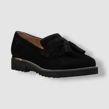 Franco Sarto Women's Black Carolynn Tassel Lug Sole Loafers Shoe Size 6M