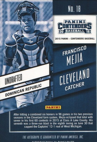 2015 Contenders FRANCISCO MEJIA Prospect Ticket ROOKIE AUTO! - Picture 2 of 2