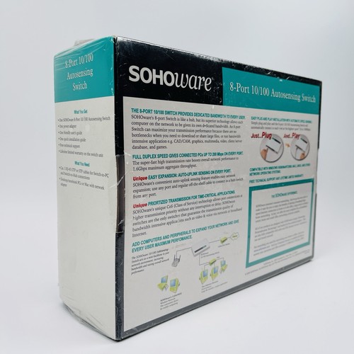 SOHOWARE Model NSH812 Plug-n-Play 8 Port 10M/100M Autosensing Switch Sealed - Afbeelding 10 van 14