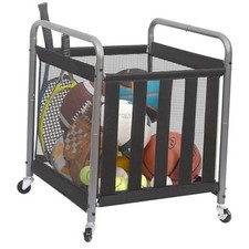 Ball Storage Bin Rolling Sports Metal Garage Organizer Sport Black Ball Cart