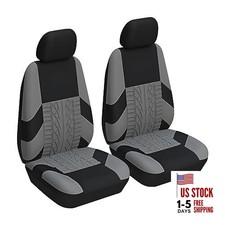 Front Car Seat Covers, 2 Pcs Polyester Bucket Seat Protectors, Soft and Gray