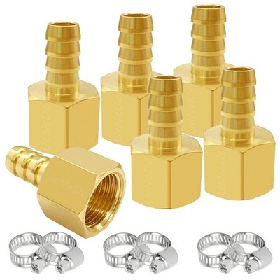 6PCS Brass Hose Barb Fittings 1/4'' NPT Female to 1/4'' Barb Adapter Connector ...
