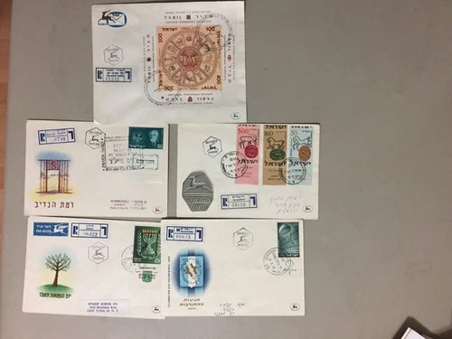 Five '50 Israel registered fdc.SS registered to Expo Philatelic TABIL