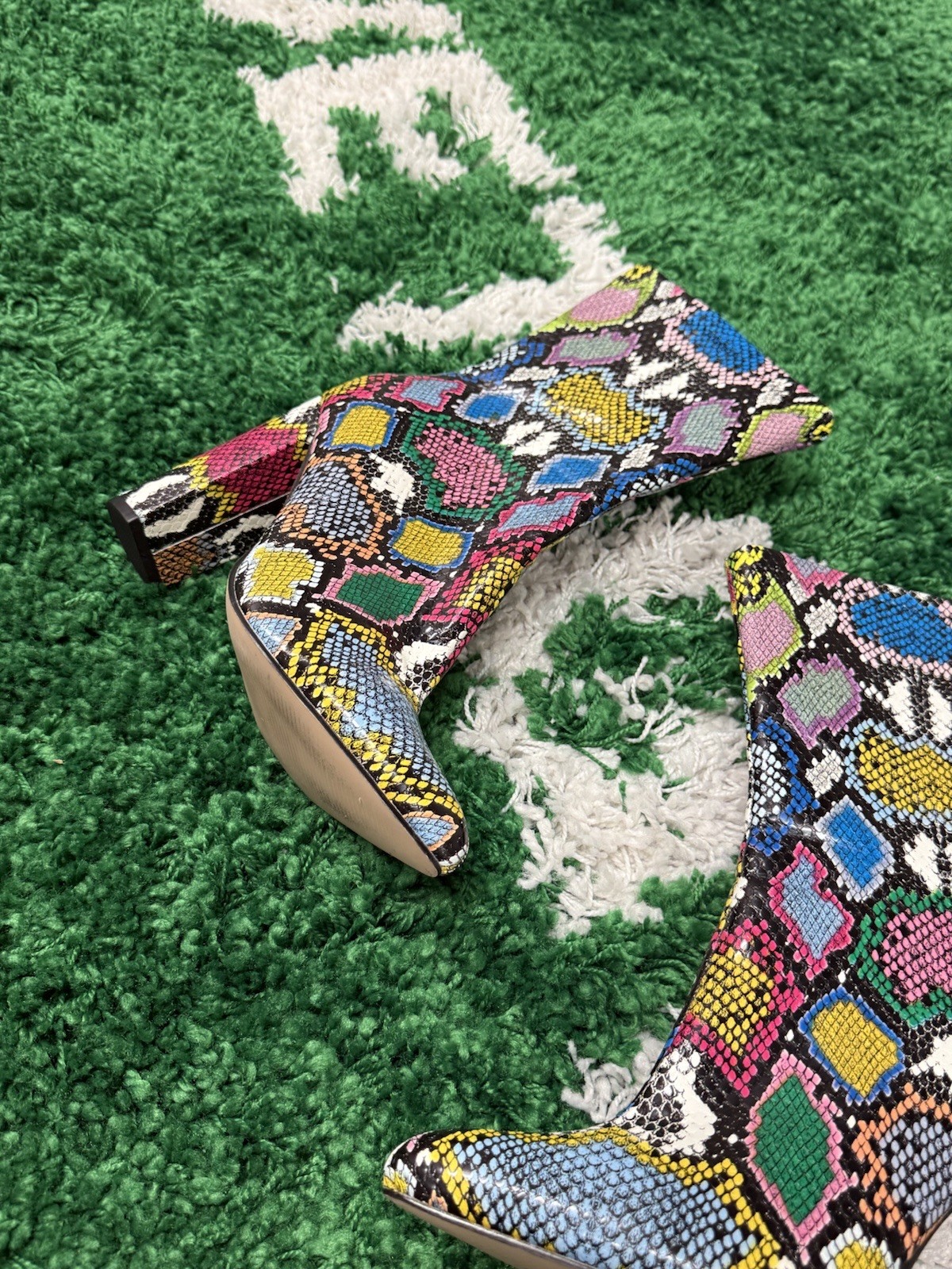 Chunky Heel Platform Boots Rainbow Python Faux Sn… - image 3