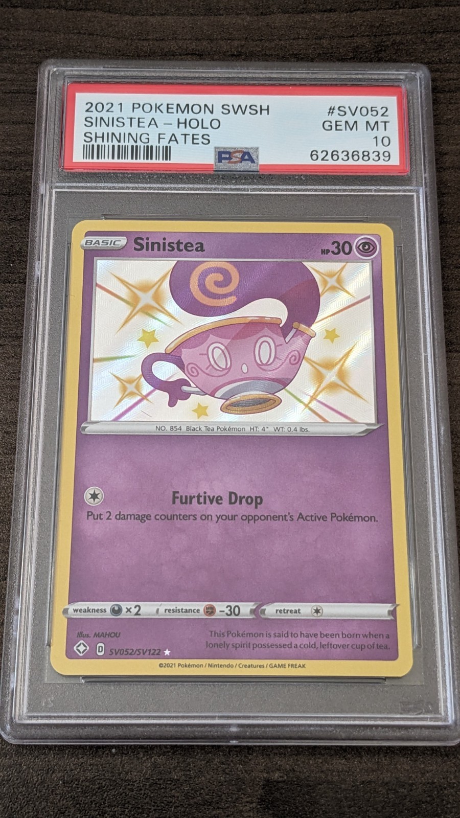 SINISTEA 2021 Pokemon #SV052 PSA 10 GEM-MINT Shining Fates HOLO! Graded!