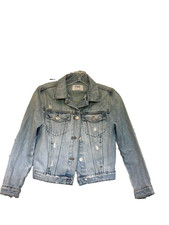 Zara Denim Jacket Girls Size 10 Blue Jean Distressed Button Down
