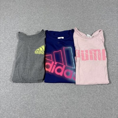 Lot of 3 Girls Active Shirts Sz M Puma Adidas Short/Longsleeve Graphic Tee